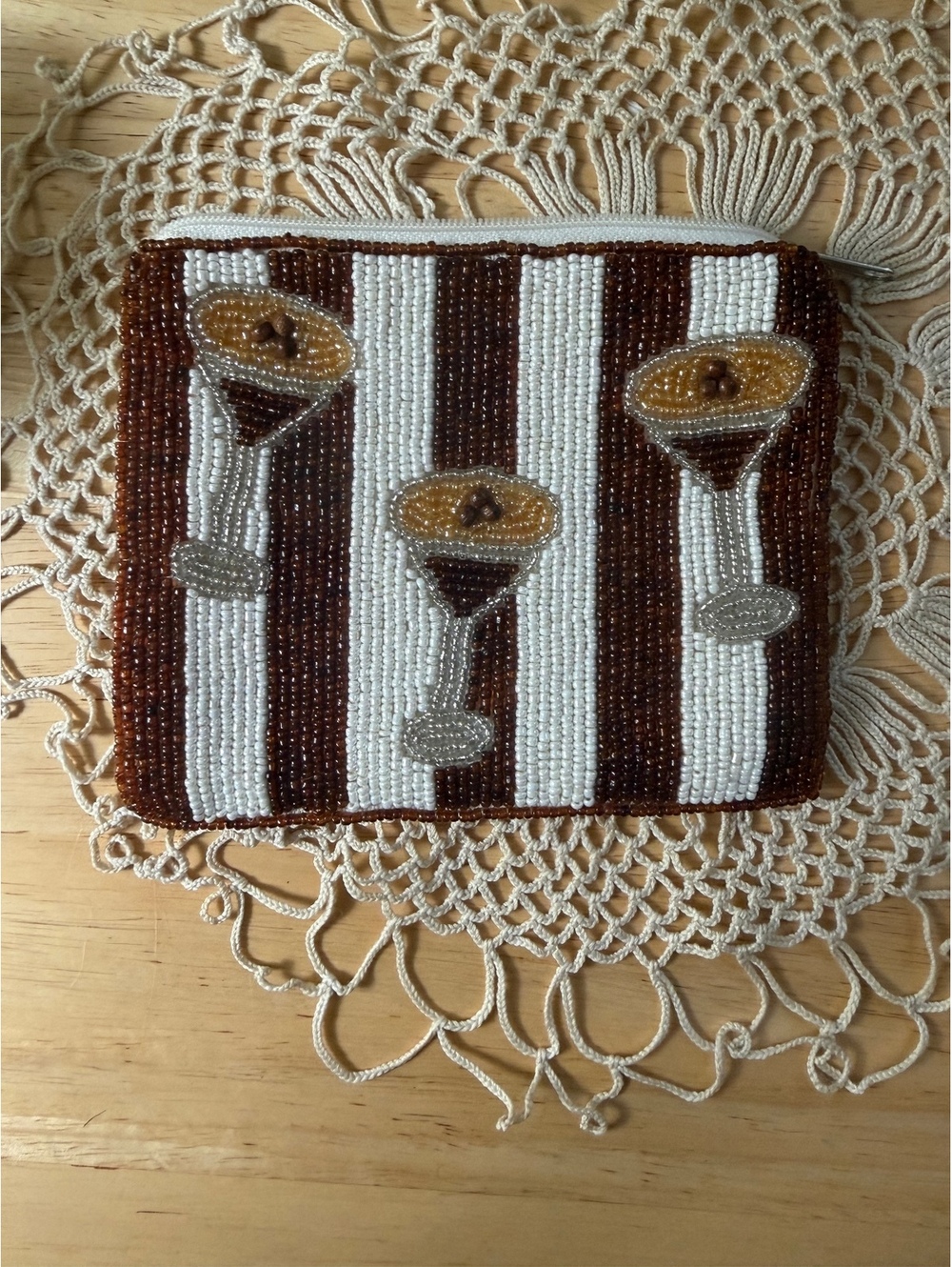 Beaded Cocktail Glass Design Pouch Wallet